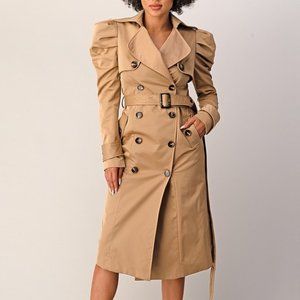 LAST ONE!! Double Breasted Puffed Shoulder Belted Trench Coat